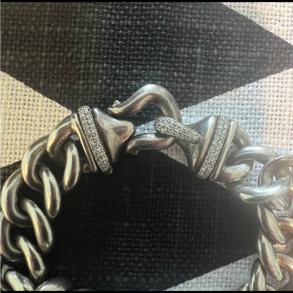 DAVID YURMAN Curb Chain Sterling Silver & Diamond Buckle Bracelet. EUC. RARE! - Picture 3 of 9